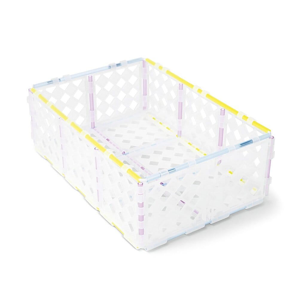Zerobox storage crate assembled from translucent modular panels